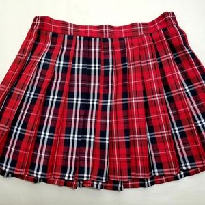 Red, white, navy pleated skirt